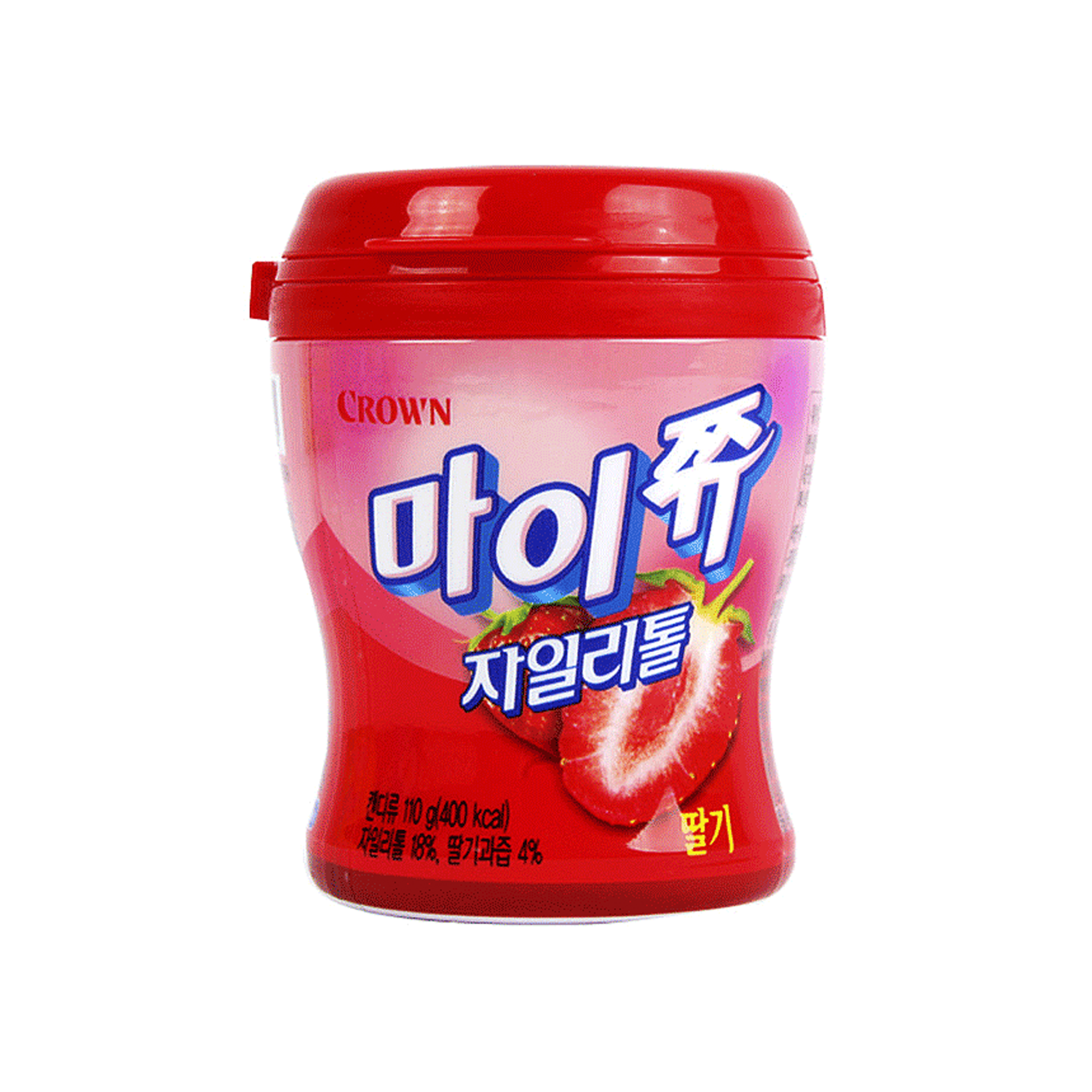 Bright pink Crown Mychew strawberry chewy candy package with individually wrapped pieces