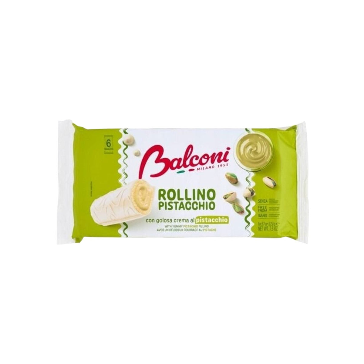 Balconi Rollino Pistachio Mini Cakes with Milk Coating 6-Pack (Italy)