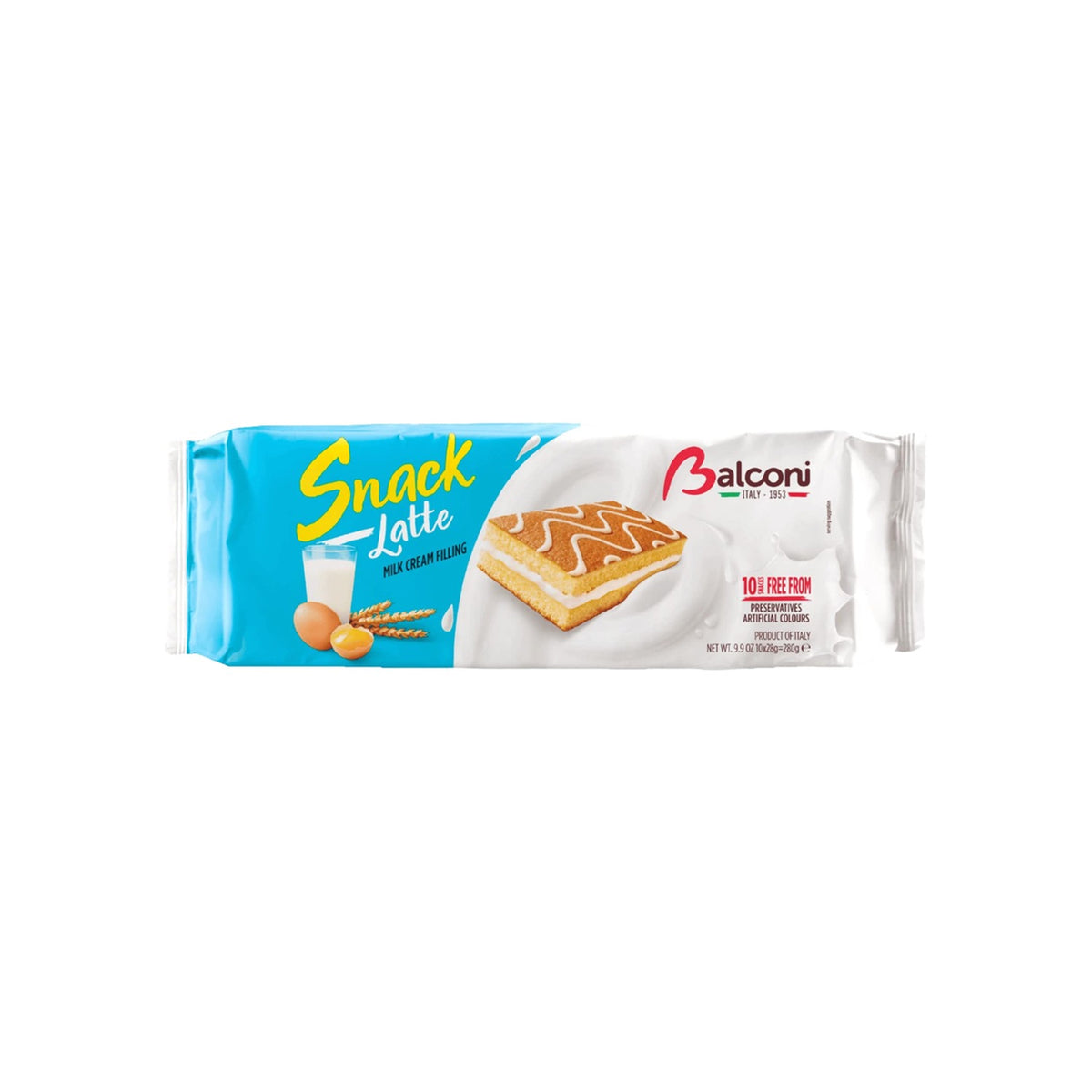 Balconi Snack al Latte Milk Cream Sponge Cakes 10-Pack (Italy)